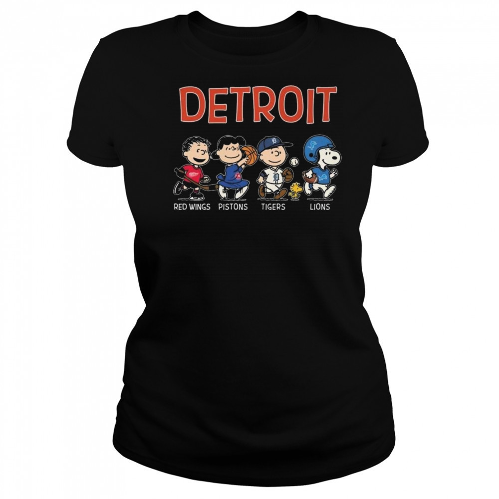 Peanuts Detroit Red Wings x Detroit Pistons x Detroit Tigers x Detroit Lions 2025 Shirt Women's T-shirt