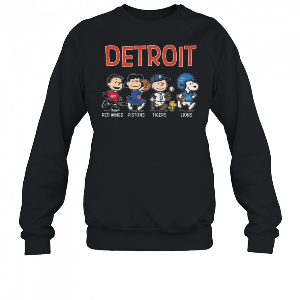 Peanuts Detroit Red Wings x Detroit Pistons x Detroit Tigers x Detroit Lions 2025 Shirt Sweatshirt