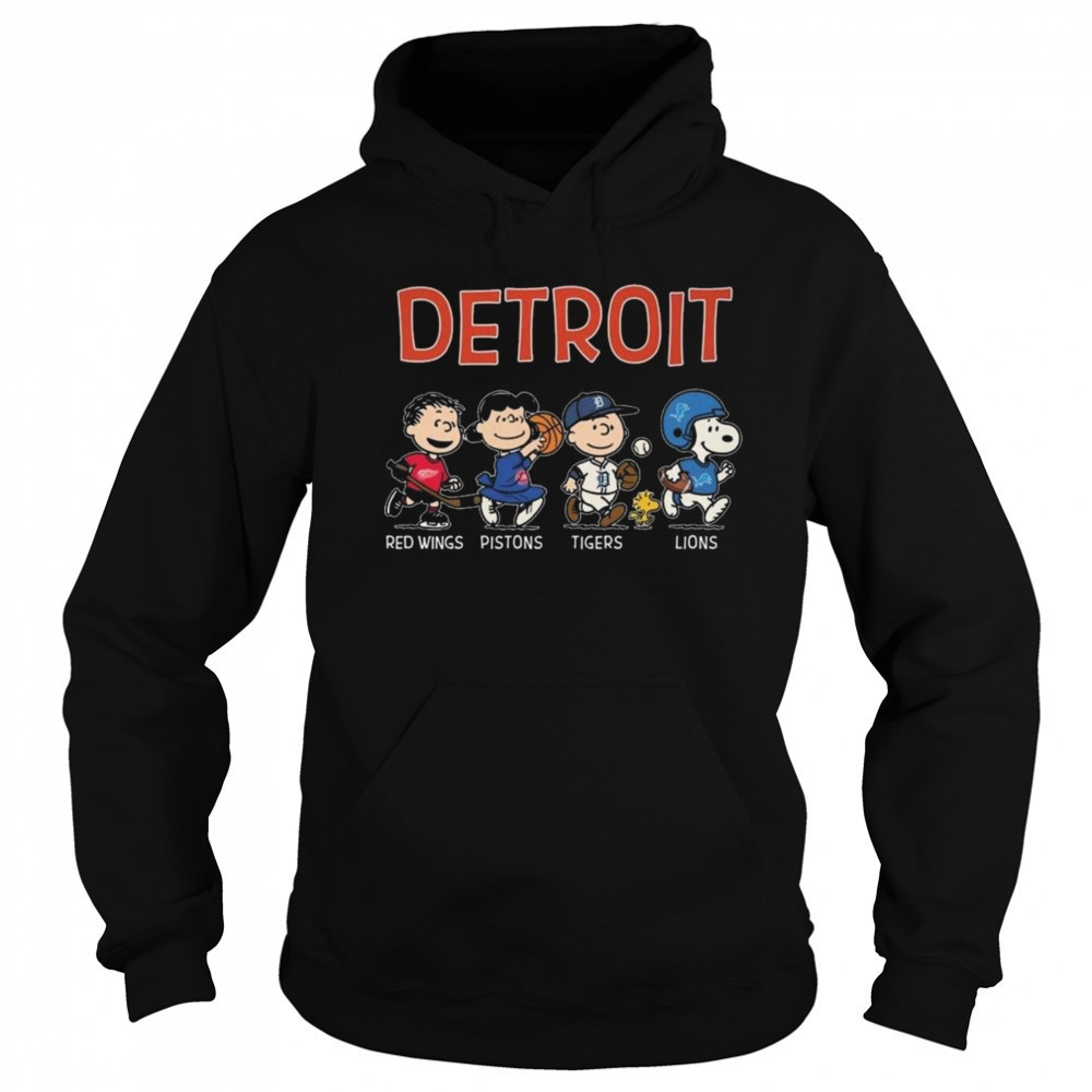 Peanuts Detroit Red Wings x Detroit Pistons x Detroit Tigers x Detroit Lions 2025 Shirt Sweatshirt