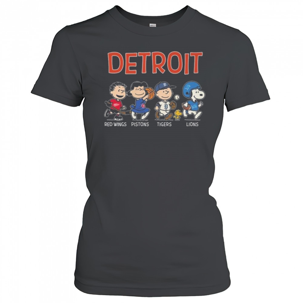 Peanuts Detroit Red Wings x Detroit Pistons x Detroit Tigers x Detroit Lions 2025 Shirt Women's T-shirt