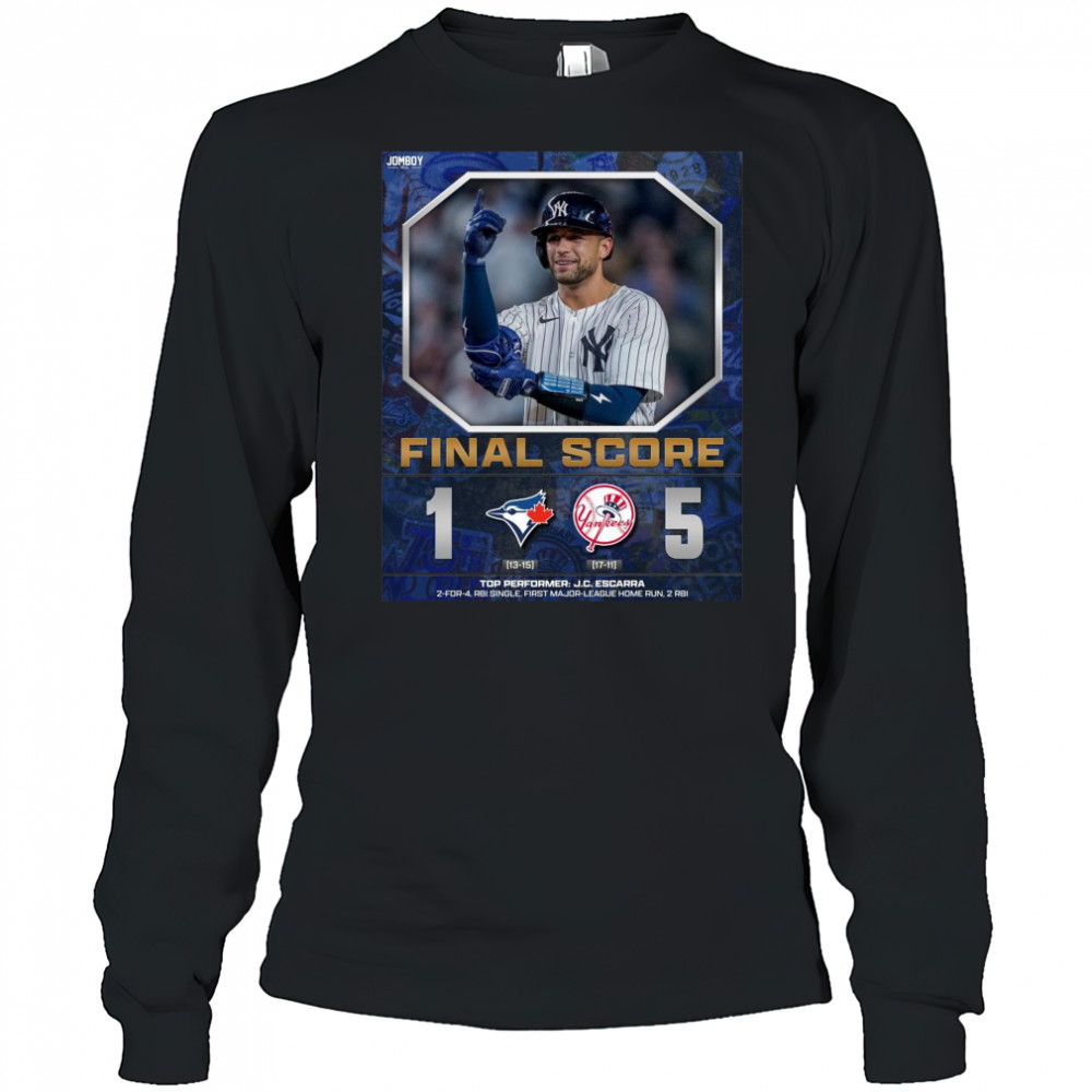 Poster New York Yankees Win Toronto Blue Jays Final Score 5 – 1 Top Performer J.C. Escarra t-shirt Long Sleeved