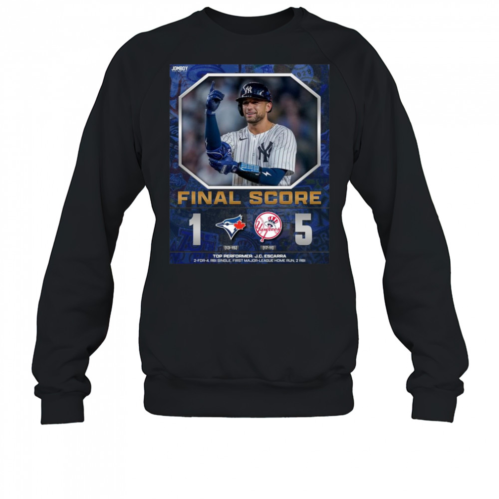 Poster New York Yankees Win Toronto Blue Jays Final Score 5 – 1 Top Performer J.C. Escarra t-shirt Sweatshirt
