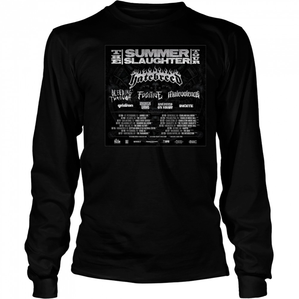 Poster The Summer Slaughter 2025 Hatebreed Bleeding Through Fugitive Malevolence t-shirt Long Sleeved