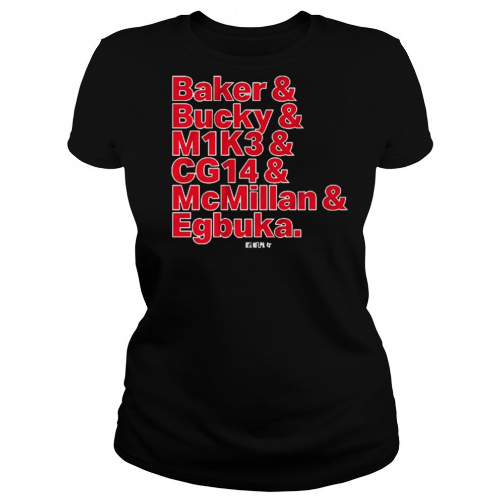 Tampa Bay Buccaneers Football Baker and Bucky and M1K3 and CG14 and McMillan and Egbuka t-shirt Women's T-shirt