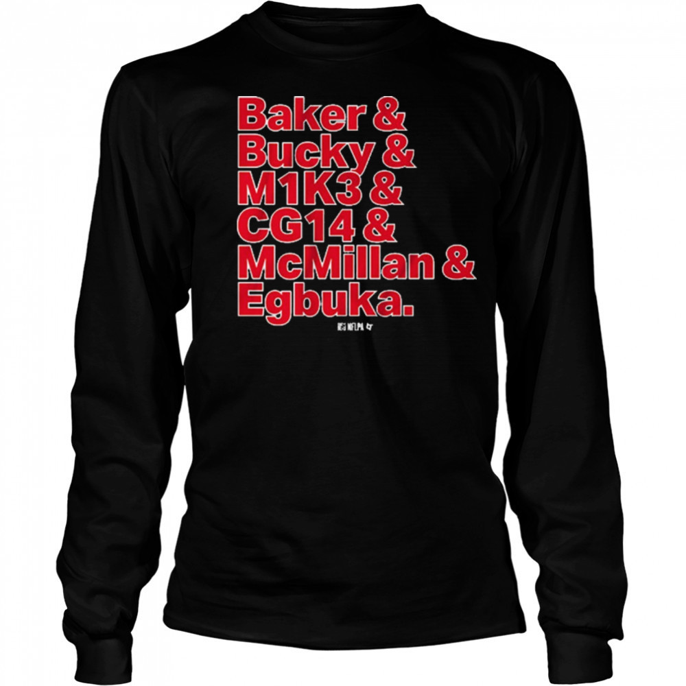 Tampa Bay Buccaneers Football Baker and Bucky and M1K3 and CG14 and McMillan and Egbuka t-shirt Long Sleeved