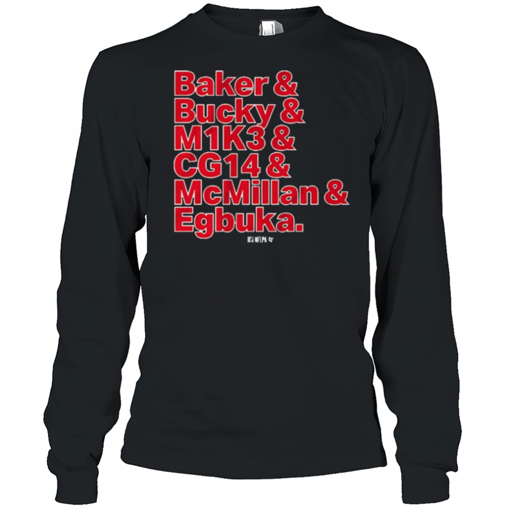 Tampa Bay Buccaneers Football Baker and Bucky and M1K3 and CG14 and McMillan and Egbuka t-shirt Long Sleeved