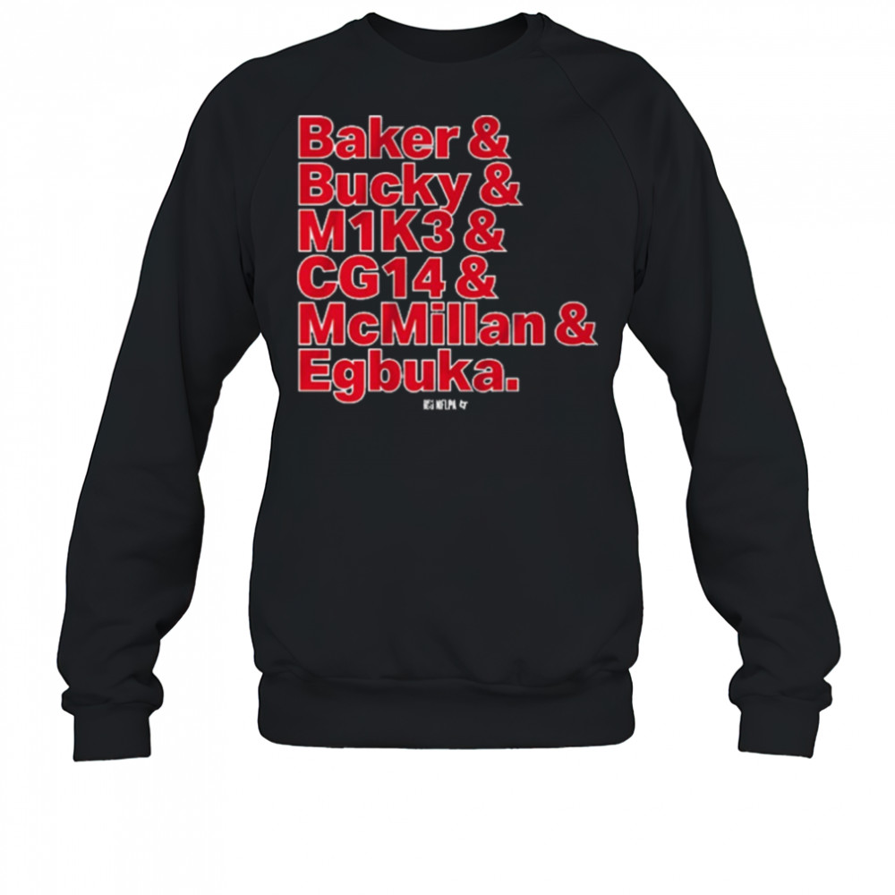 Tampa Bay Buccaneers Football Baker and Bucky and M1K3 and CG14 and McMillan and Egbuka t-shirt Sweatshirt
