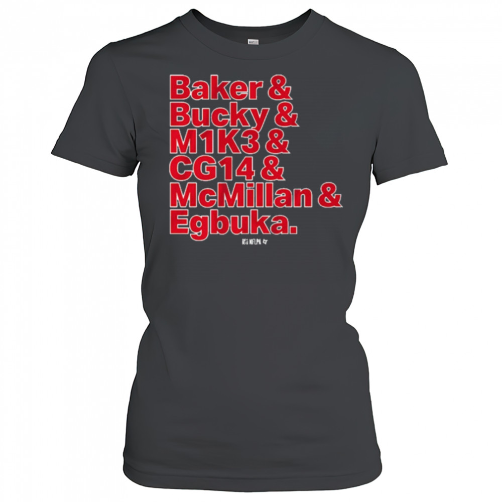 Tampa Bay Buccaneers Football Baker and Bucky and M1K3 and CG14 and McMillan and Egbuka t-shirt Women's T-shirt