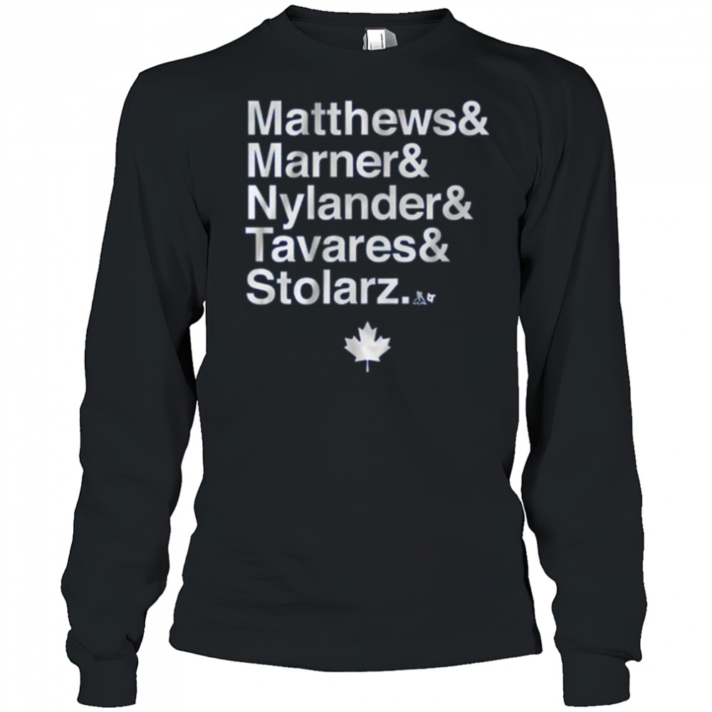 Toronto Maple Leafs Hockey Matthews and Marner and Nylander and Tavares & Stolarz t-shirt Long Sleeved