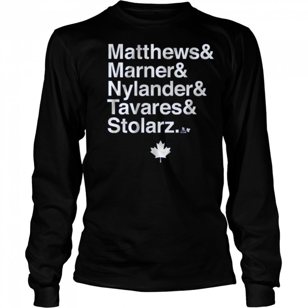 Toronto Maple Leafs Hockey Matthews and Marner and Nylander and Tavares & Stolarz t-shirt Long Sleeved