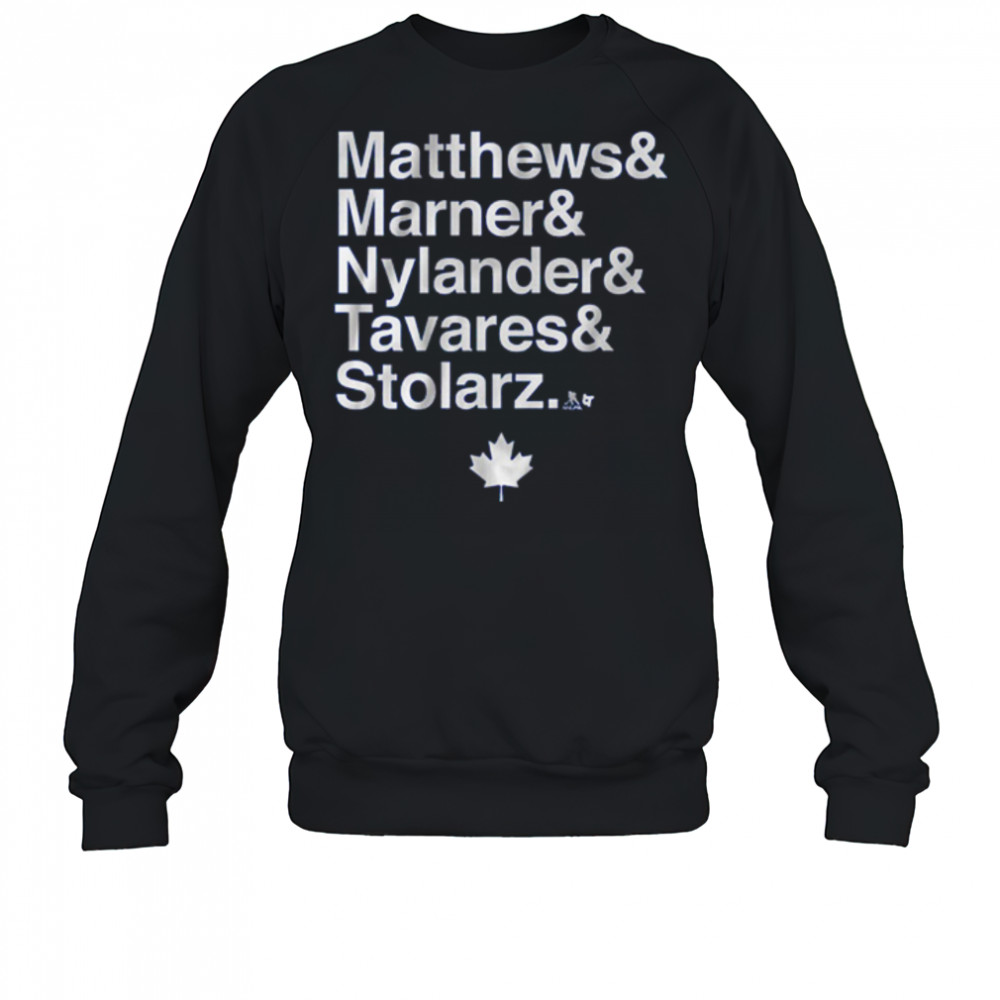 Toronto Maple Leafs Hockey Matthews and Marner and Nylander and Tavares & Stolarz t-shirt Sweatshirt