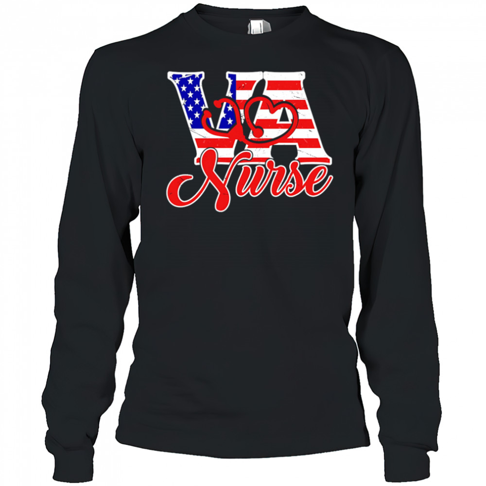 VA love nurse American flag shirt Long Sleeved
