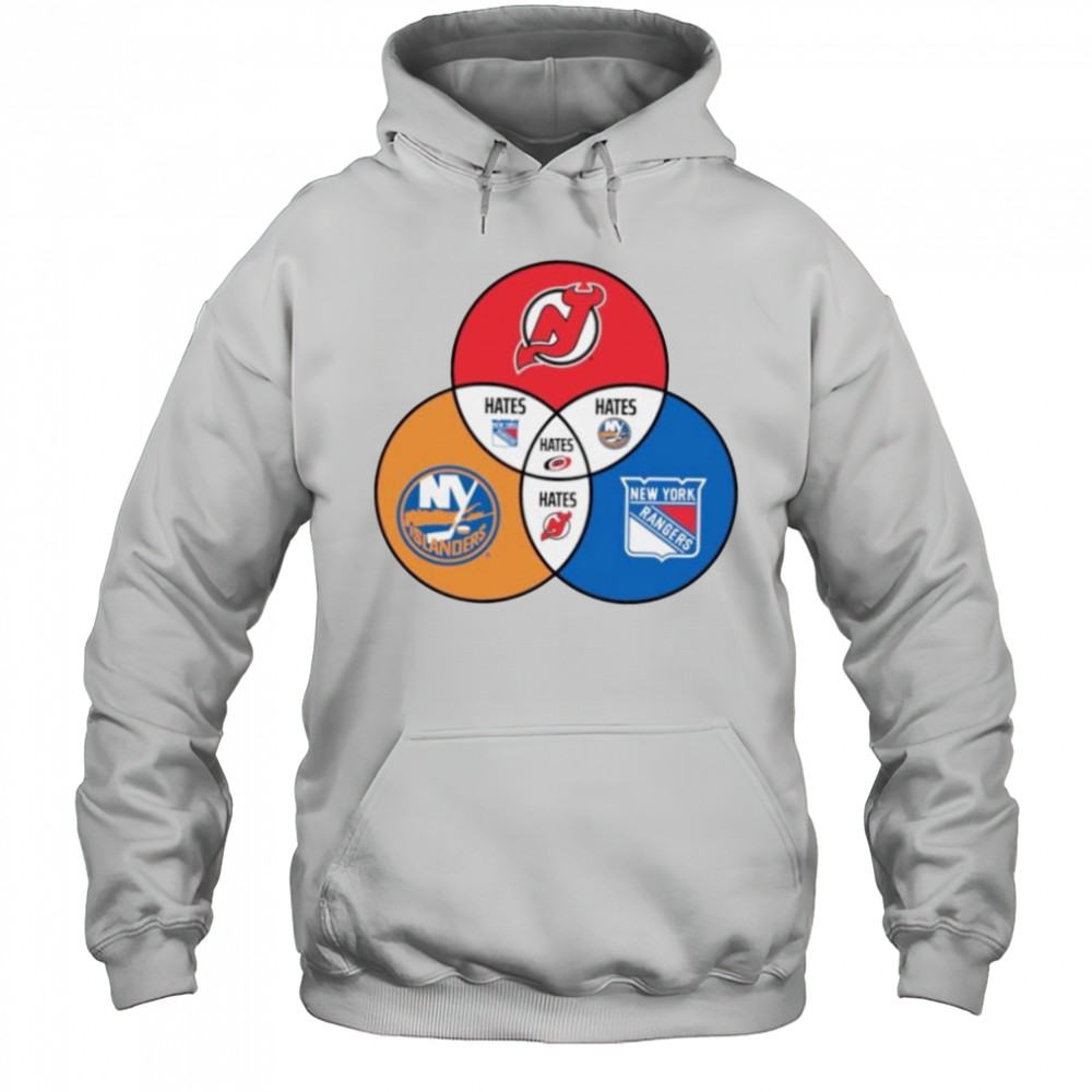 New Jersey Devils New York Islanders and New York Rangers Venn diagram shirt Hoodie