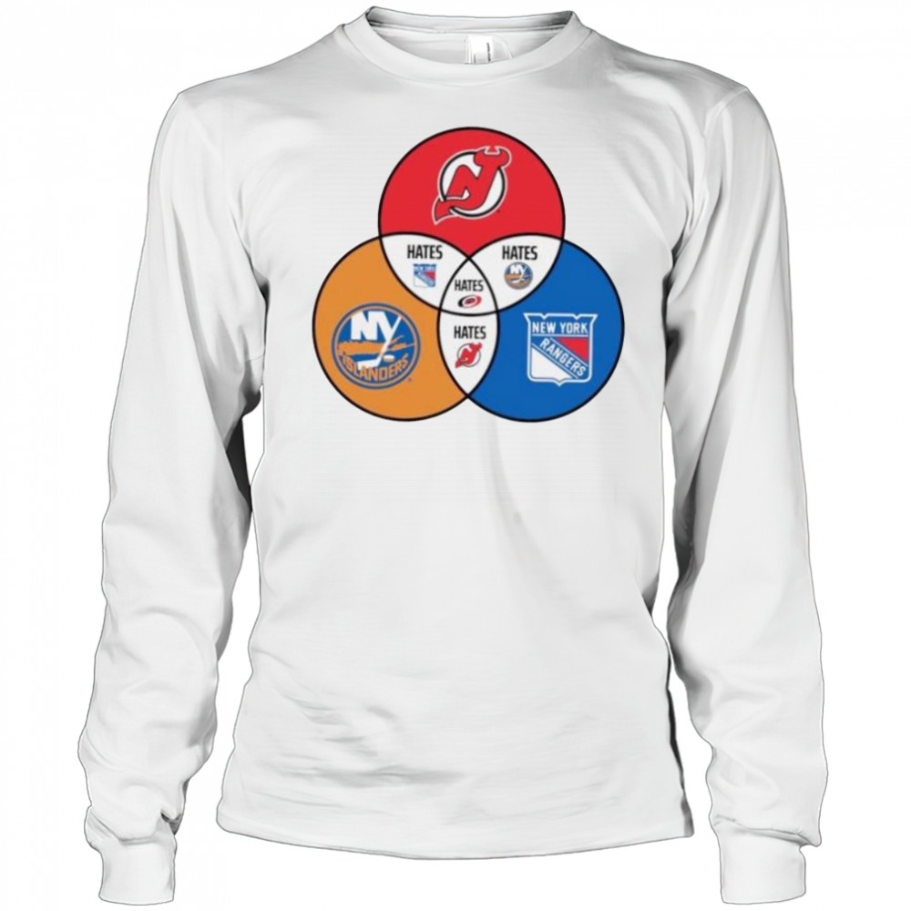 New Jersey Devils New York Islanders and New York Rangers Venn diagram shirt Long Sleeved