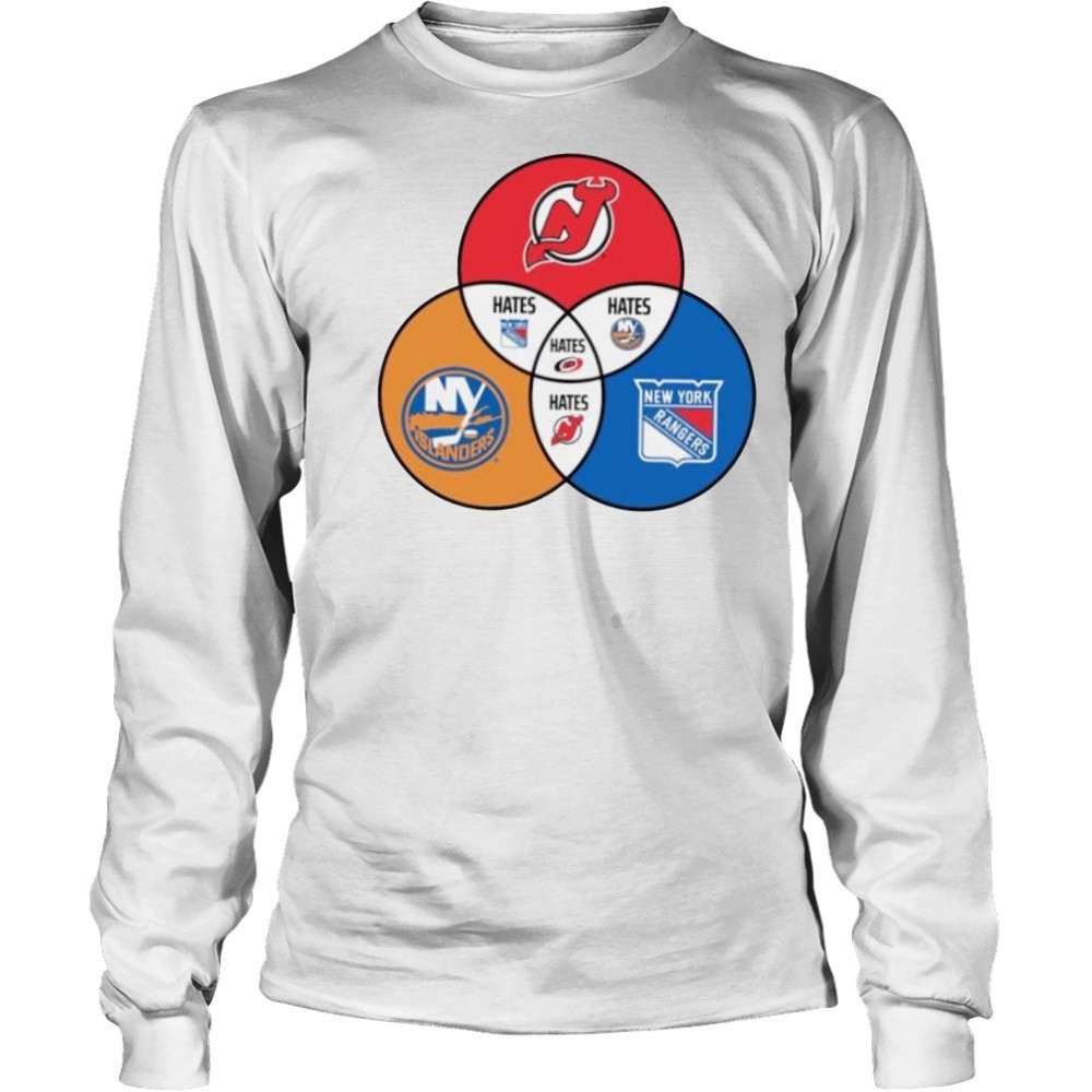 New Jersey Devils New York Islanders and New York Rangers Venn diagram shirt Long Sleeved
