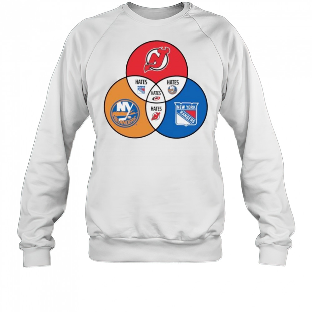 New Jersey Devils New York Islanders and New York Rangers Venn diagram shirt Sweatshirt
