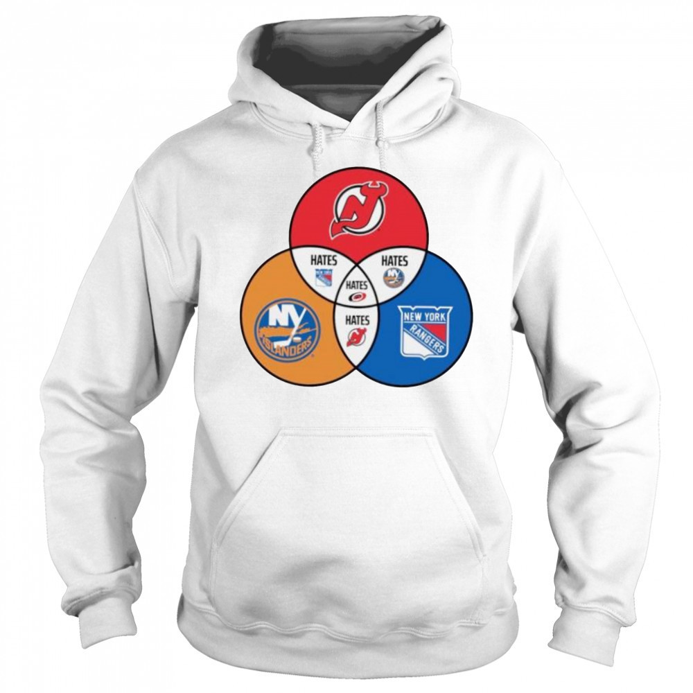 New Jersey Devils New York Islanders and New York Rangers Venn diagram shirt Sweatshirt