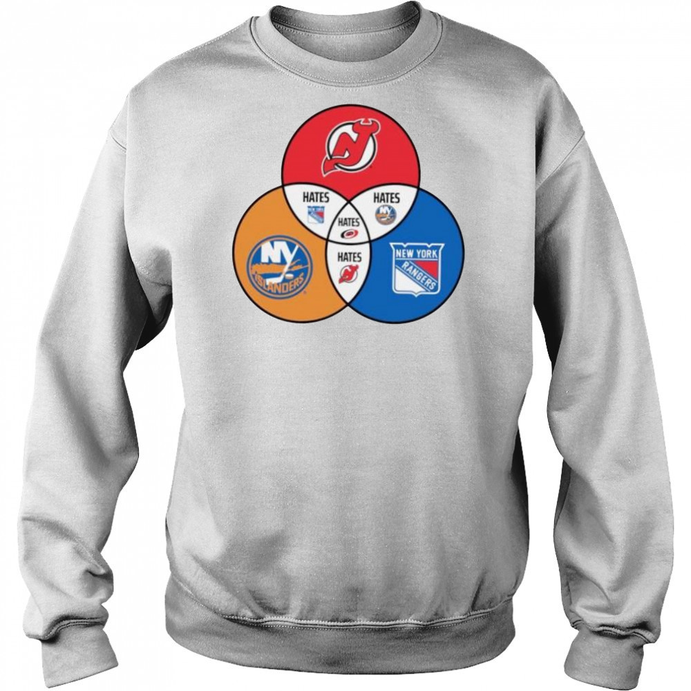 New Jersey Devils New York Islanders and New York Rangers Venn diagram shirt Hoodie