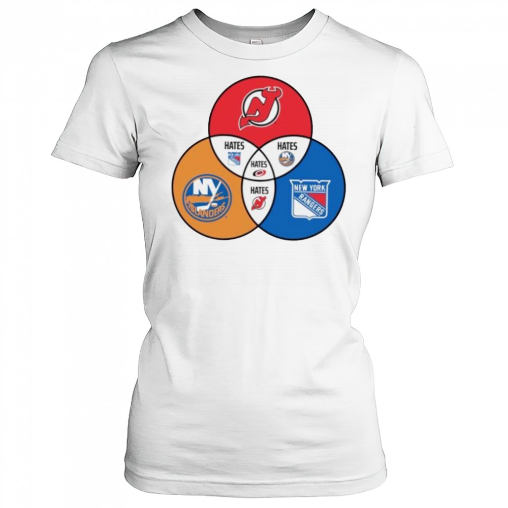 New Jersey Devils New York Islanders and New York Rangers Venn diagram shirt Women's T-shirt