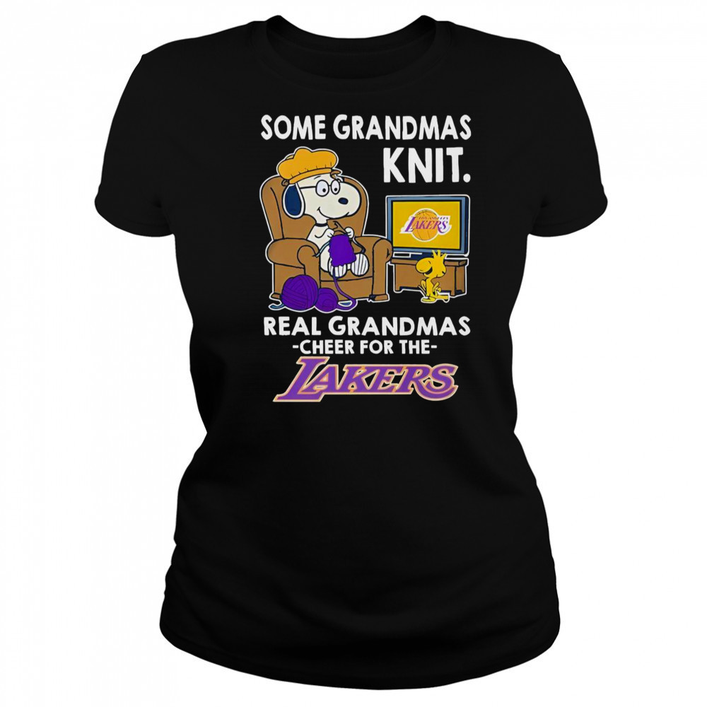 Snoopy And Woodstock The Peanuts Some Grandmas Knit Real Grandmas Cheer Los Angeles Lakers T-Shirt Women's T-shirt