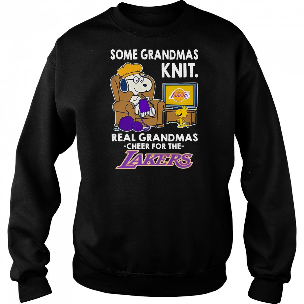 Snoopy And Woodstock The Peanuts Some Grandmas Knit Real Grandmas Cheer Los Angeles Lakers T-Shirt Hoodie