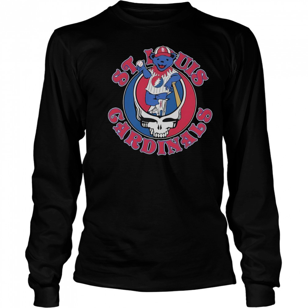 St Louis Cardinals X Grateful Dead Bear Skull T-Shirt Long Sleeved