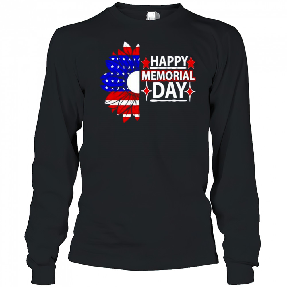 Happy memorial day US flag flower shirt Long Sleeved