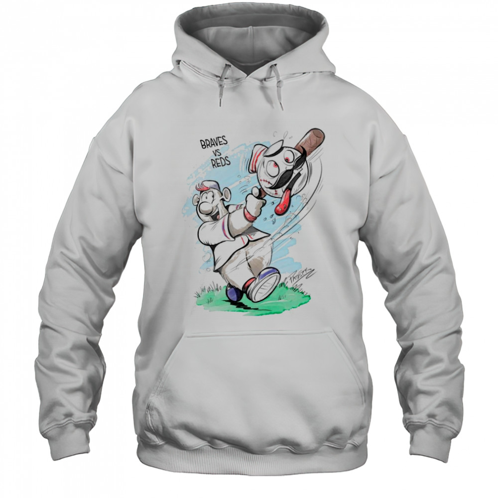 Atlanta Braves and Cincinnati Reds Patrick Carlson Mascot Art 2025 t-shirt Hoodie