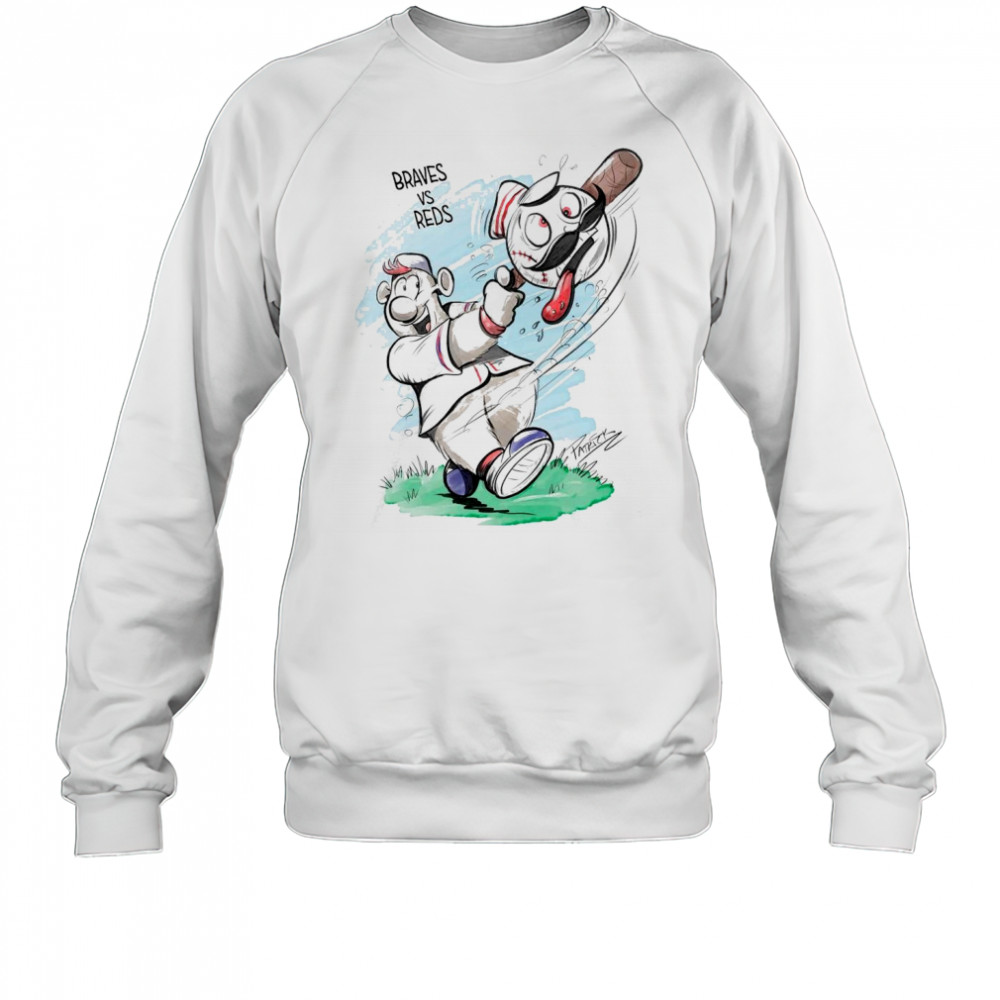 Atlanta Braves and Cincinnati Reds Patrick Carlson Mascot Art 2025 t-shirt Sweatshirt