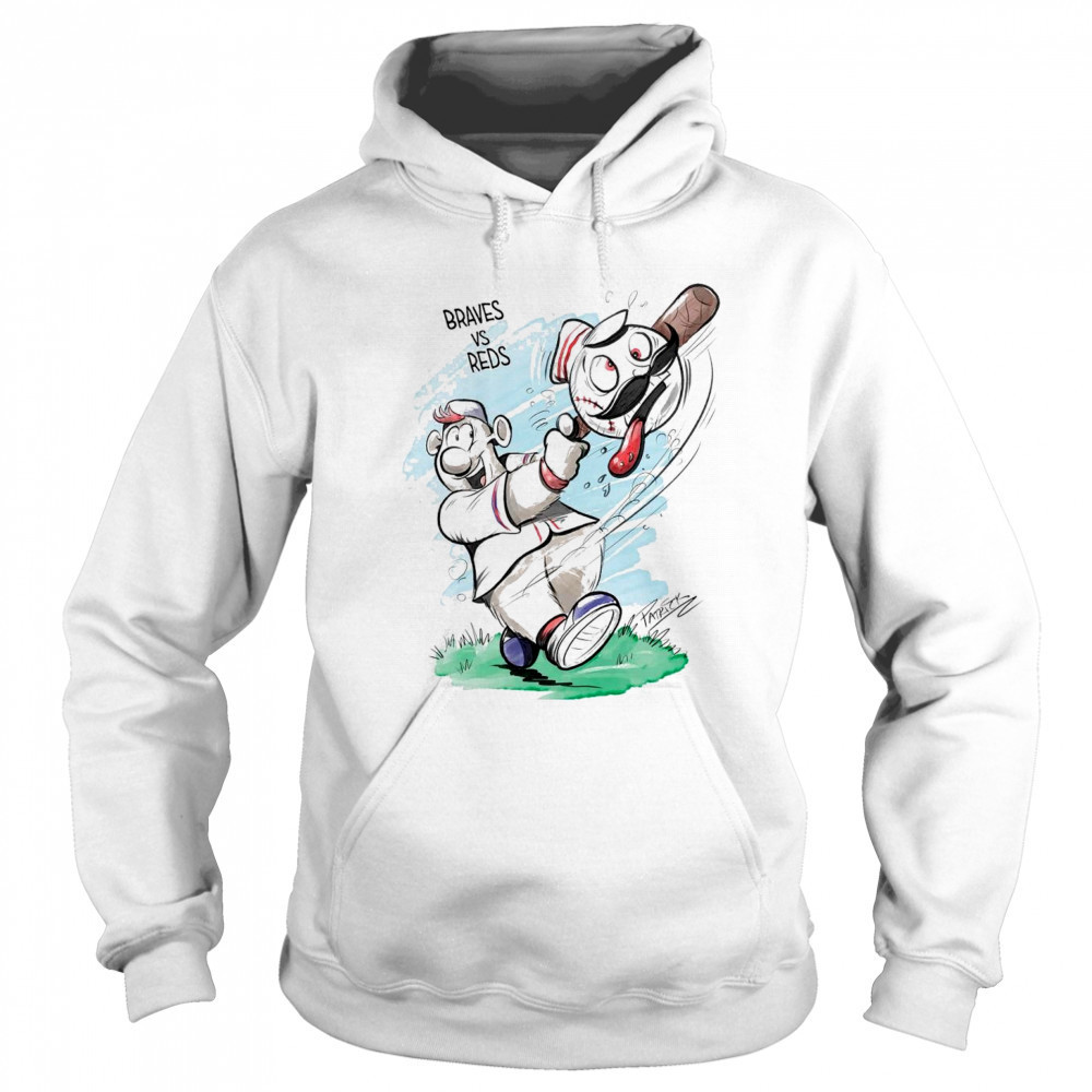 Atlanta Braves and Cincinnati Reds Patrick Carlson Mascot Art 2025 t-shirt Sweatshirt