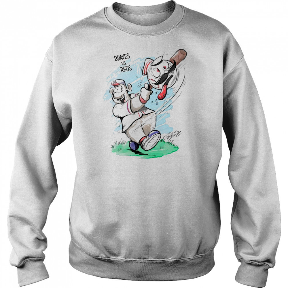Atlanta Braves and Cincinnati Reds Patrick Carlson Mascot Art 2025 t-shirt Hoodie