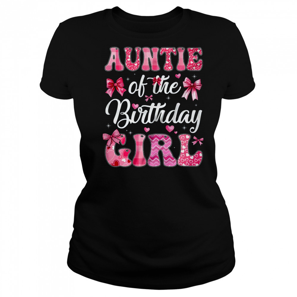 Auntie Of The Birthday Girl Family Pink Coquette Bow shirt Women's T-shirt