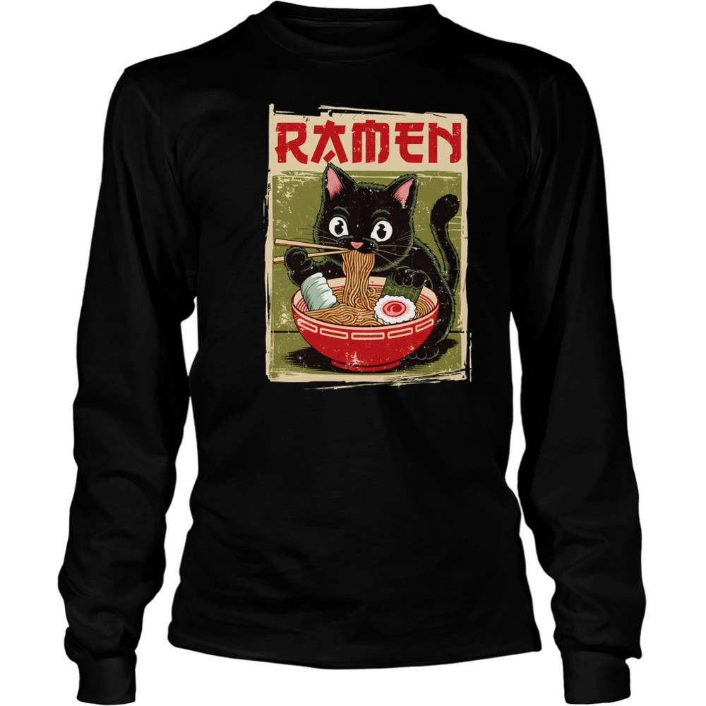 Black Cat Ramen Lover Anime Design Women Men Kids Adults shirt Long Sleeved
