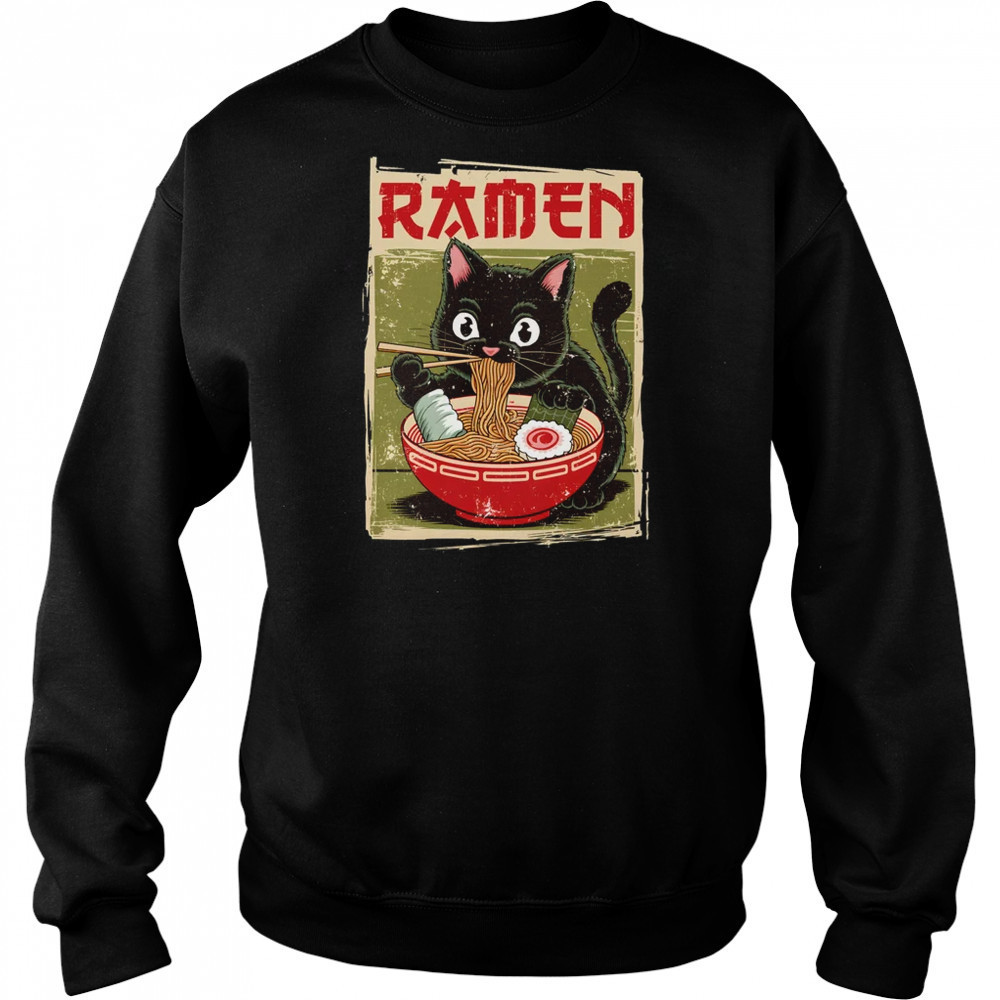 Black Cat Ramen Lover Anime Design Women Men Kids Adults shirt Hoodie