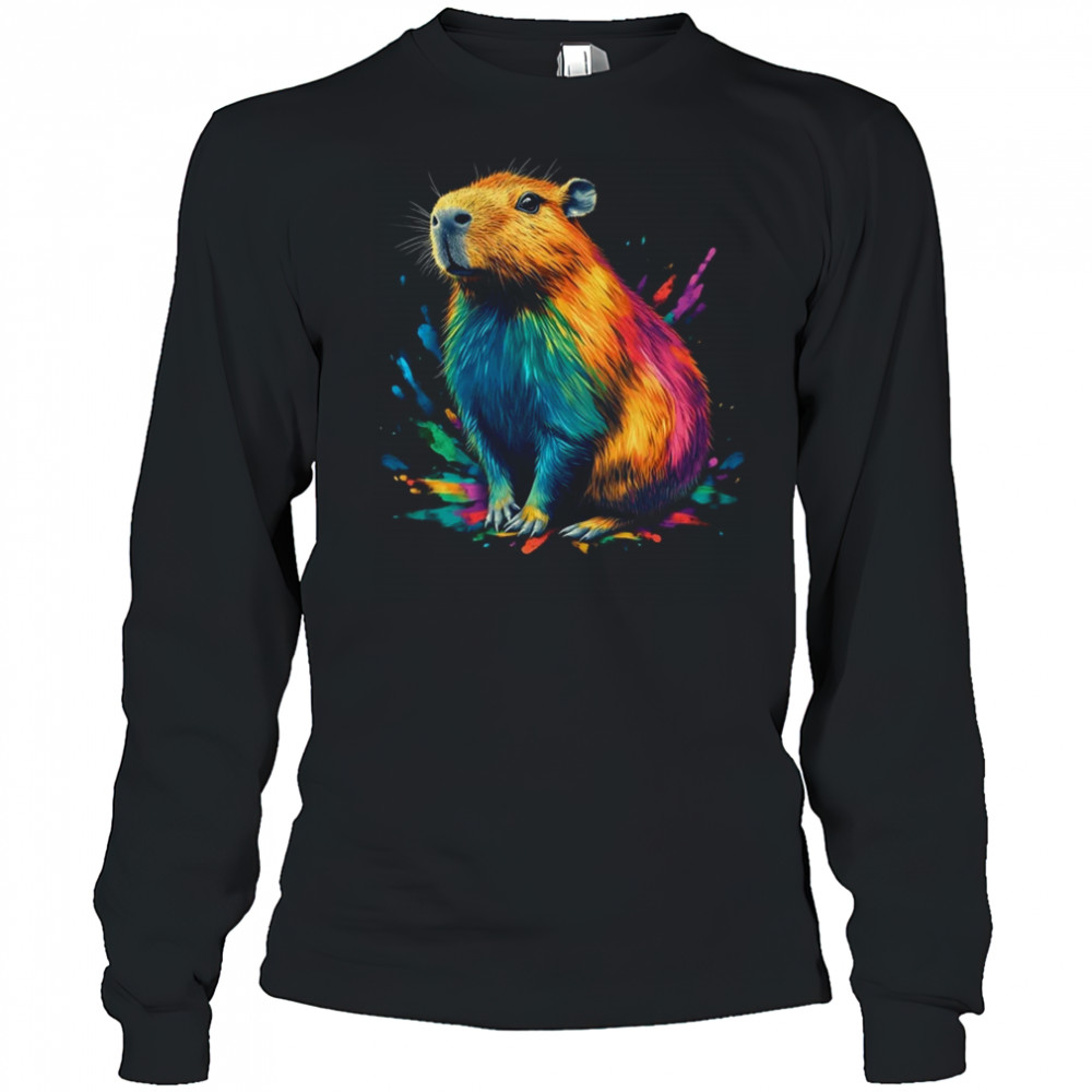 Colorful Watercolor Capybara Art Design For Men Women Kids shirt Long Sleeved
