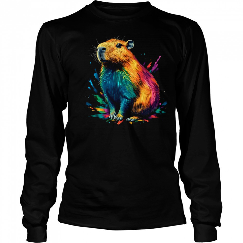 Colorful Watercolor Capybara Art Design For Men Women Kids shirt Long Sleeved