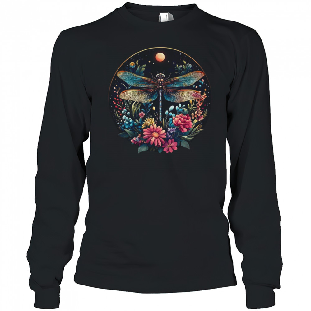 Cute Cottagecore Floral Dragonfly Aesthetic Girls Graphic shirt Long Sleeved