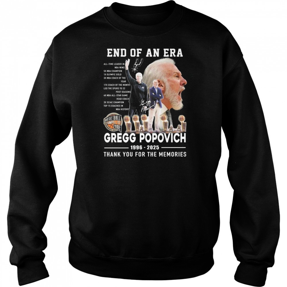 End Of An Era Gregg Popovich 1996-2025 Thank You For The Memories Shirt Hoodie