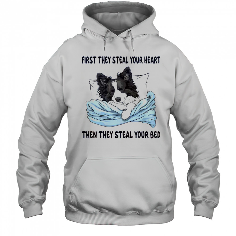 First They Steal Your Heart Then Steal Your Bed Cute Dog T-Shirt Hoodie