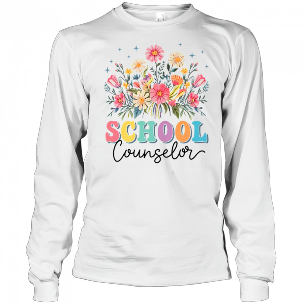 Floral Groovy Wildflower School Counselor Staff Women Retro shirt Long Sleeved
