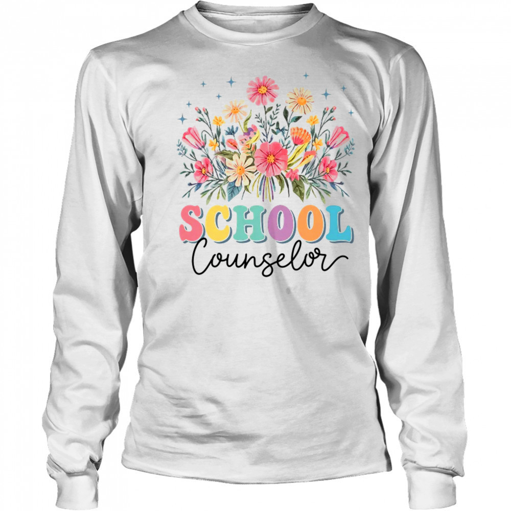 Floral Groovy Wildflower School Counselor Staff Women Retro shirt Long Sleeved