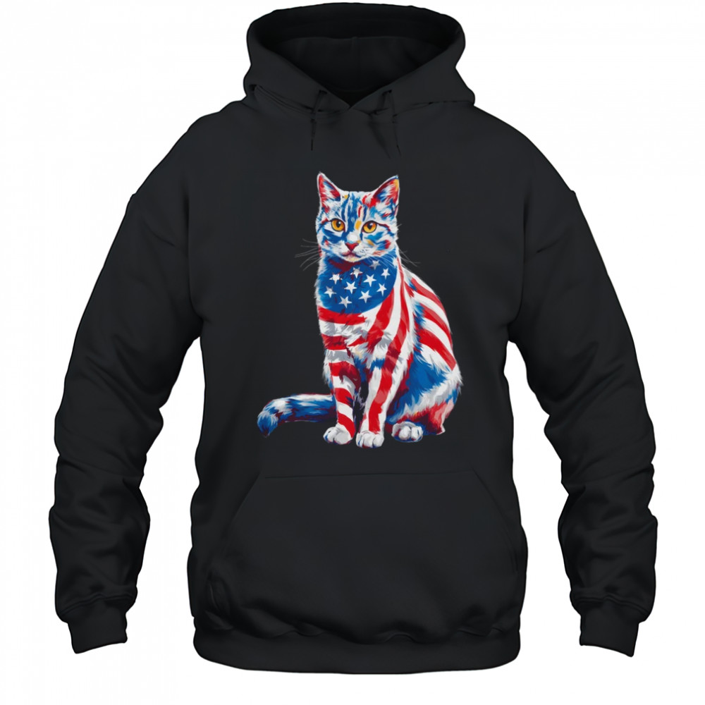 Funny Cute Cat Green Eyes USA Flag 4th Of July Cat Lover shirt Hoodie