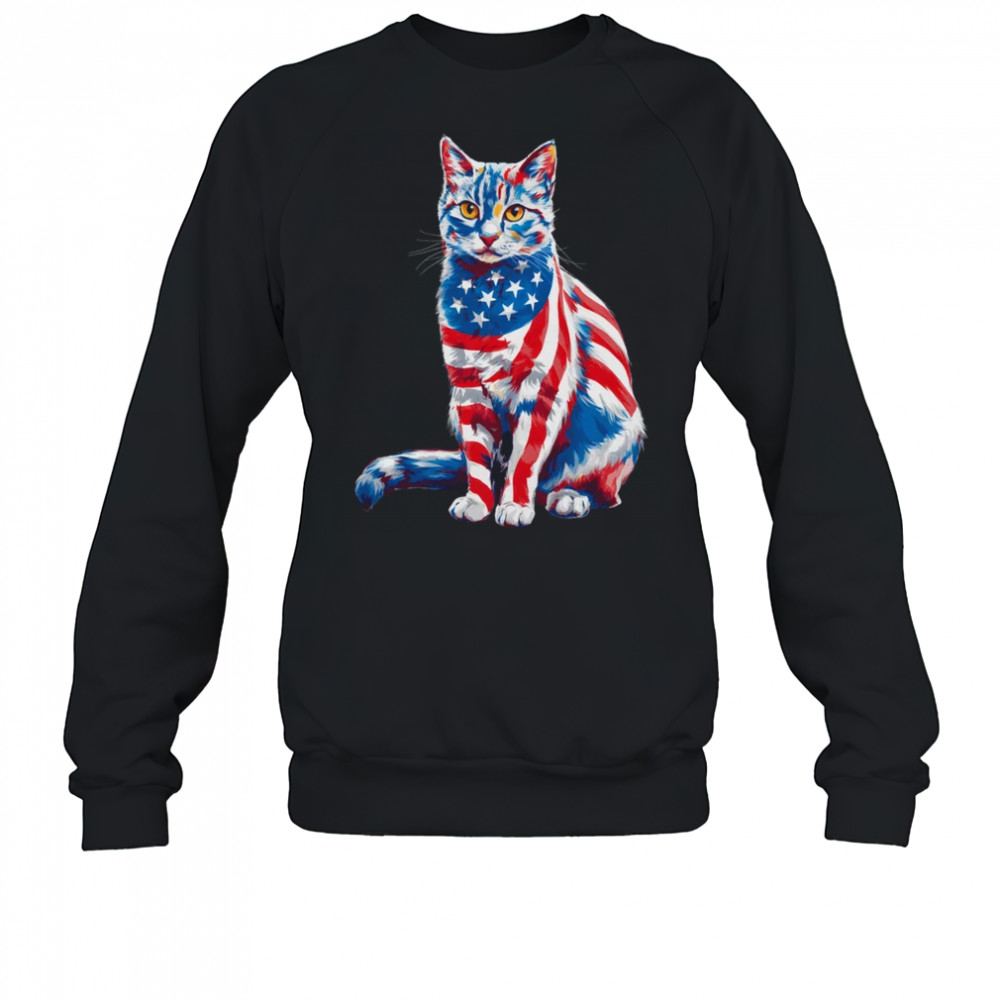 Funny Cute Cat Green Eyes USA Flag 4th Of July Cat Lover shirt Sweatshirt