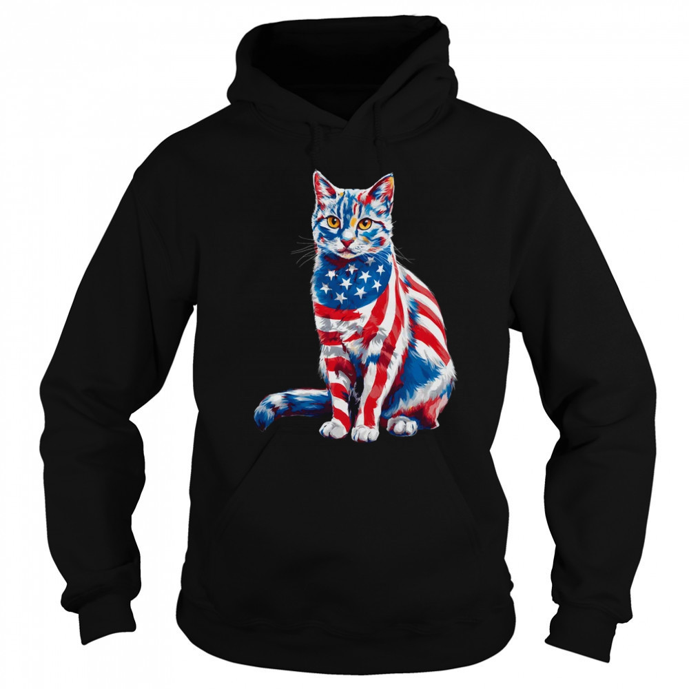 Funny Cute Cat Green Eyes USA Flag 4th Of July Cat Lover shirt Sweatshirt