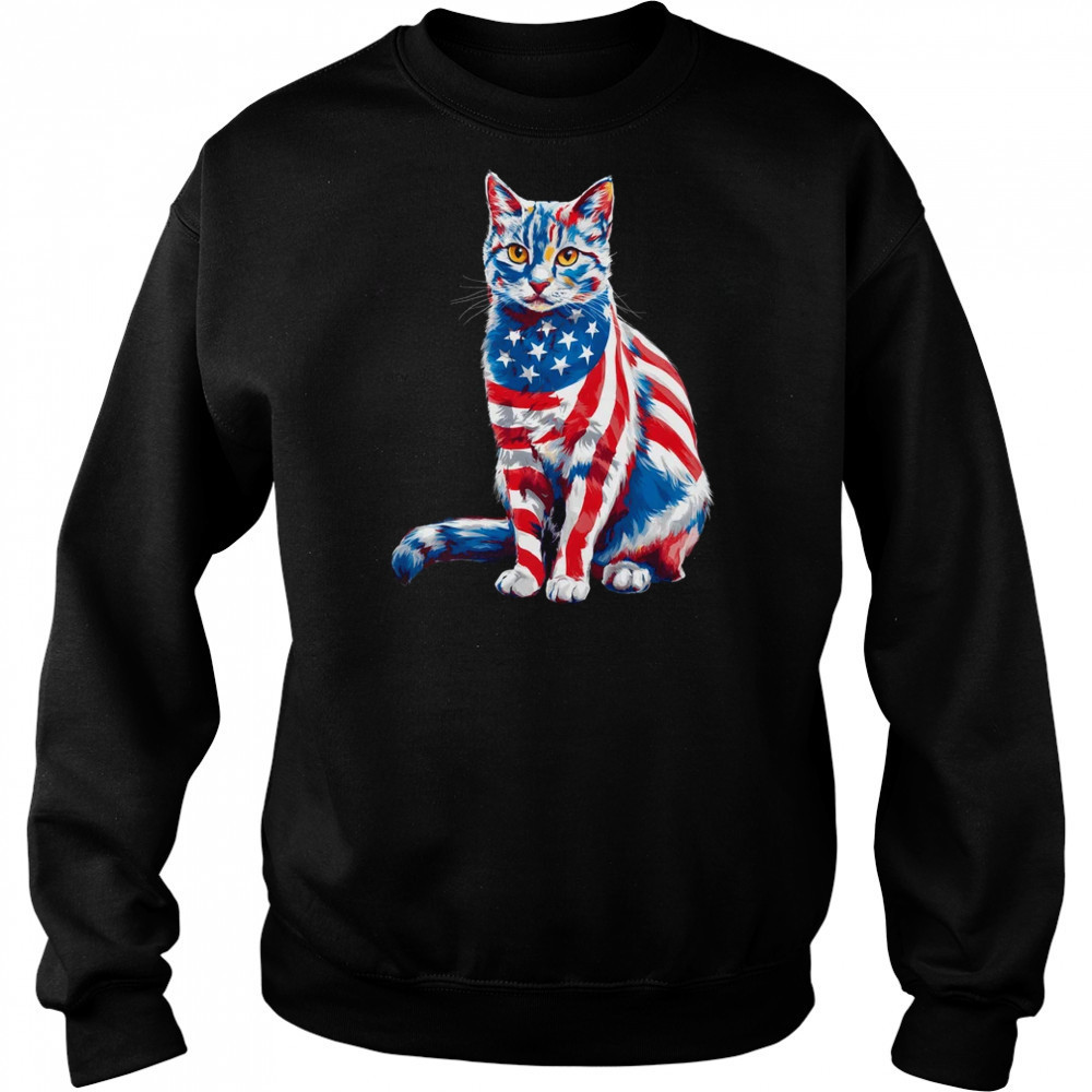 Funny Cute Cat Green Eyes USA Flag 4th Of July Cat Lover shirt Hoodie