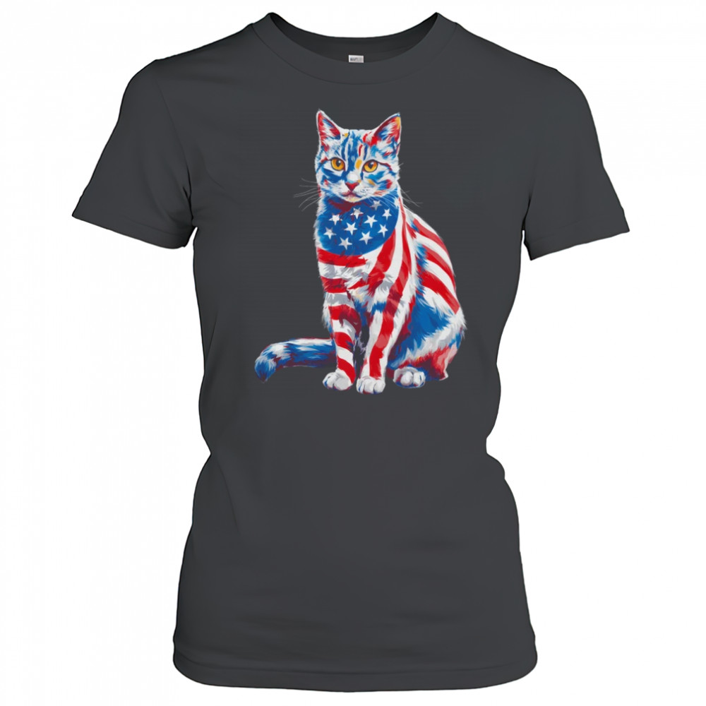 Funny Cute Cat Green Eyes USA Flag 4th Of July Cat Lover shirt Women's T-shirt