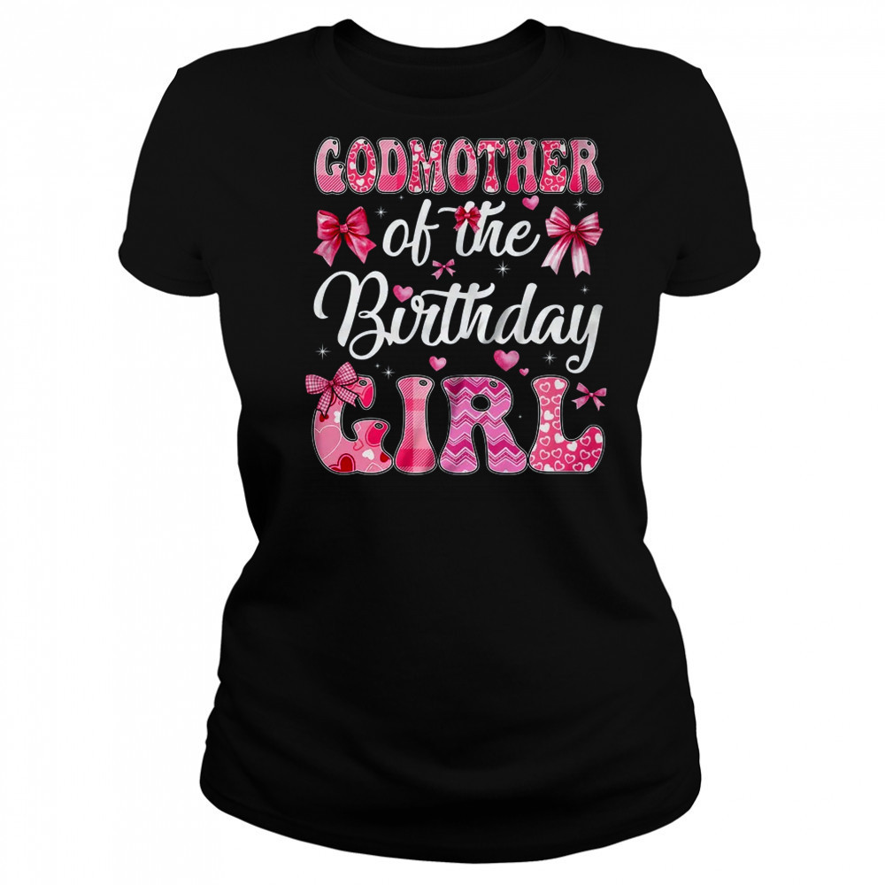 Godmother Of The Birthday Girl Family Pink Coquette Bow shirt Women's T-shirt