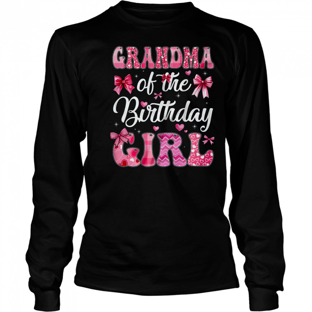 Grandma Of The Birthday Girl Family Pink Coquette Bow shirt Long Sleeved