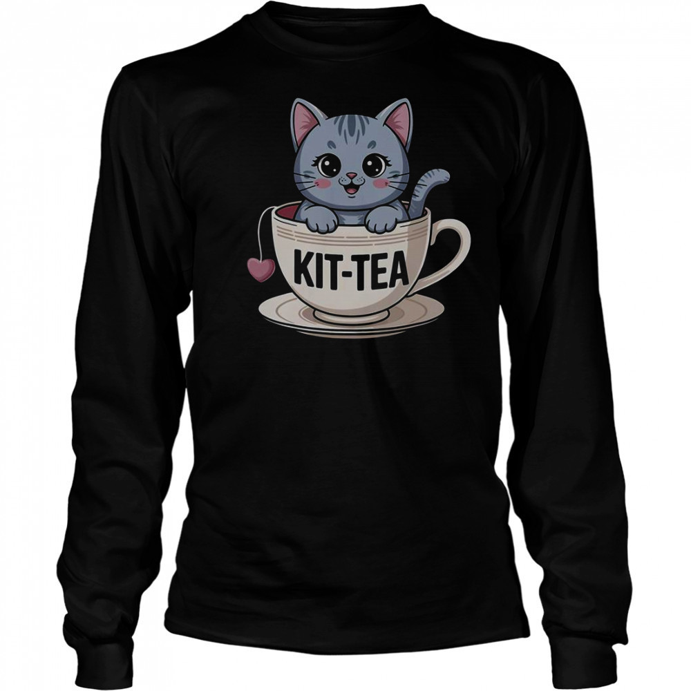 Kit-Tea Cat Tea T-Shirt Long Sleeved