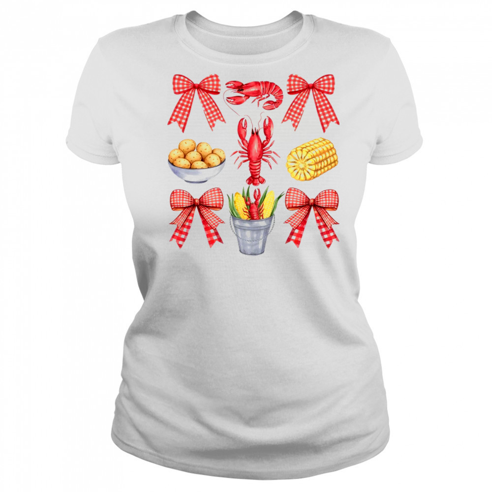 Pink Bow Cute Coquette Crawfish Boil Season Girl Aesthetic shirt Women's T-shirt